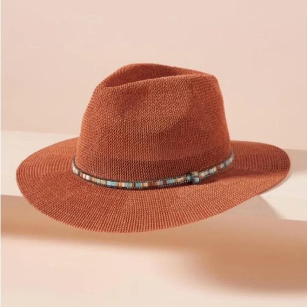 Anthropologie Cali Trimmed Rancher Wide Brimmed Hat Dark Orange